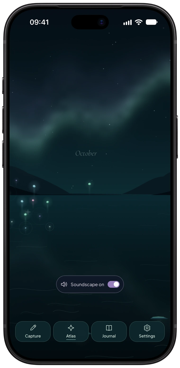 Aurora Sea native Atlas with fictional dreams and official Apple iPhone frame